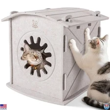 Apasiri Indoor Cat House - Cozy Felt Cave, 15x14x15 Inch Scratch-Resistant Bed