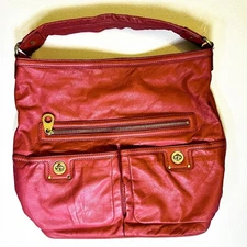 Marc Jacobs Totally Turnlock Faridah Oversized Hobo Red Leather Gold Accents