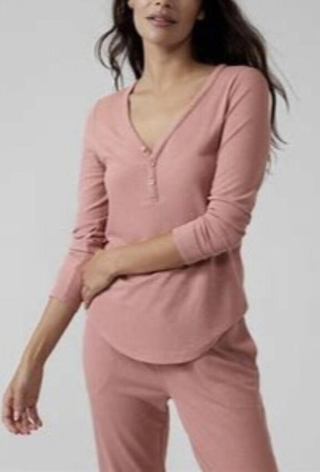 Athleta Wind Down Sleep Top, Waffle Henley Palermo Pink NWOT