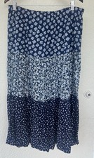 Vintage Boho Patchwork Maxi Skirt M Blue Floral Tiered Hippie Cottage Prairie