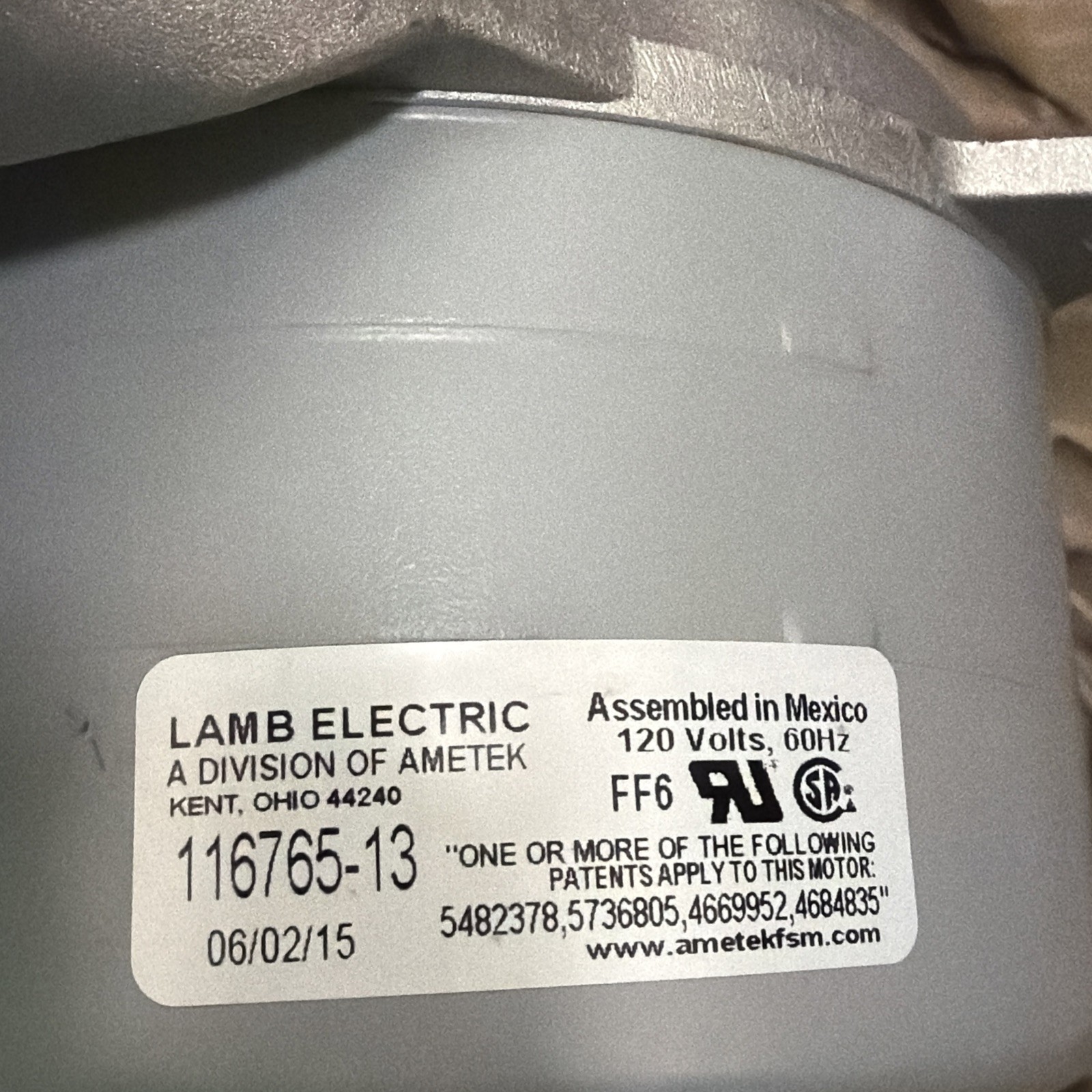 Ametek/Lamb 116765-13  Vacuum & Central Motor, NEW 110 volt 3 stage ALL METAL
