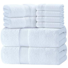 White Classic Luxury Bath Towel Set of 8 - Soft 100 Turkish 01:
