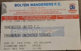 Bolton Wanderers V Manchester United Ticket 95 96