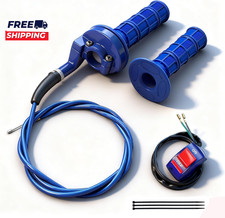 22Mm 7/8" Twist Throttle Handle Grips Kit with 120Cm Long Cable Blue Throttle