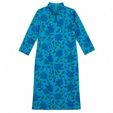 Vtg 60s Blue Vibrant Qipao Dress Mandarin Collar Frog Turquoise pychedelic S fun