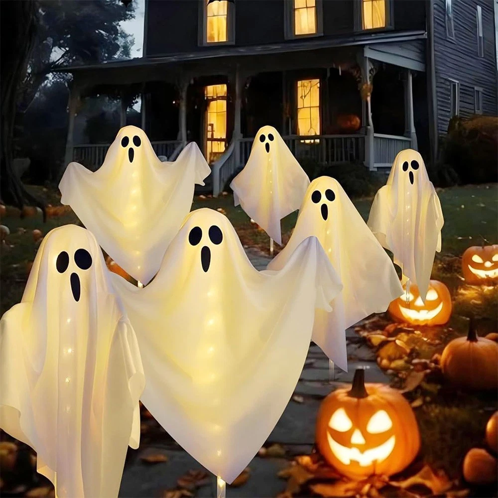 9 Pack Solar Ghost Lights for Halloween Decorations Outdoor Decor Stake Lights