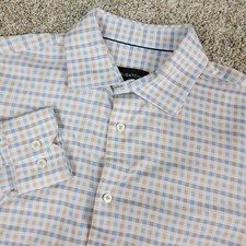 Bugatchi OoohCotton Tech 8 Way Stretch Mens Large Gingham Check Button Up LS