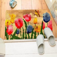 Kn&uuml;pfteppich Set Kn&uuml;pfkissen 60x40 cm f&uuml;r Kinder Erwachsene Tulpe Basteln DIY