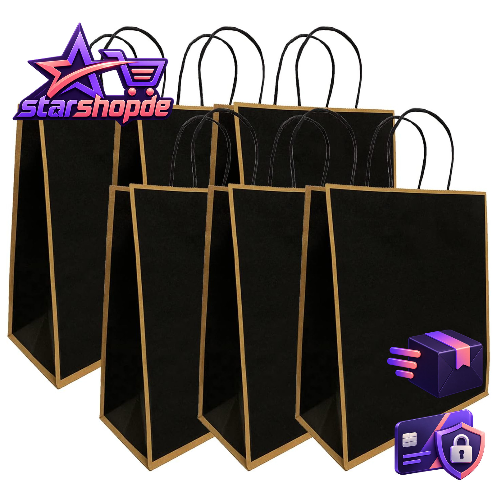 Geschenktaschen Kraftpapier 6 Stück mit Henkel 26x12,5x33cm