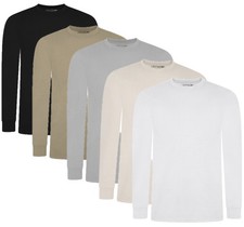 Image of Men's T-Shirt Long Sleeve 100% Cotton 1, 3, 5 Pack Plain Crew Neck Tees XS- 6XL