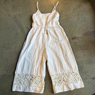 Some Days Lovin Wht Embroidered Lace BOHO Jumpsuit XS FESTIVAL VIBE