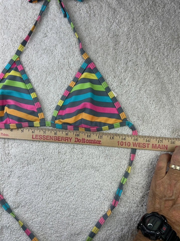 Xhilaration Bikini Top Womens Medium Multicolor Stripe Triangle Swim Halter Tie - Image 3 of 4