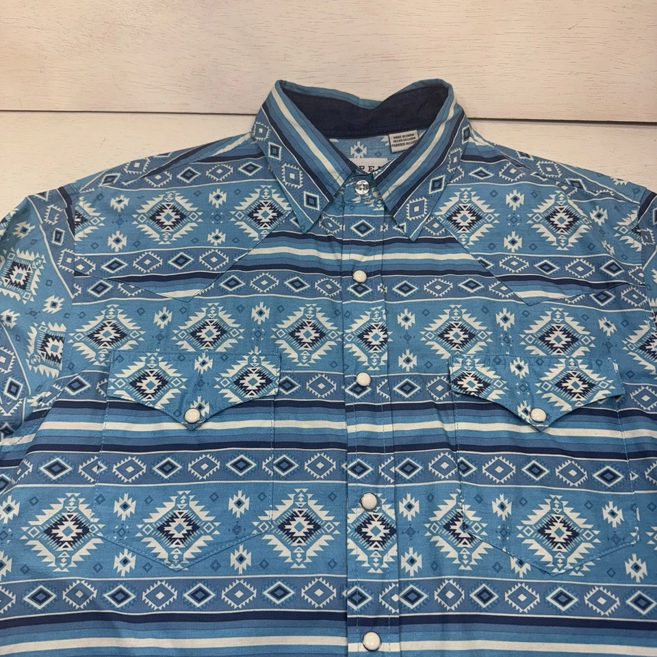 Roper Shirt Mens Med Blue Aztec Geometric Western Pearl Snap Long Sleeve Cotton - Image 4 of 4