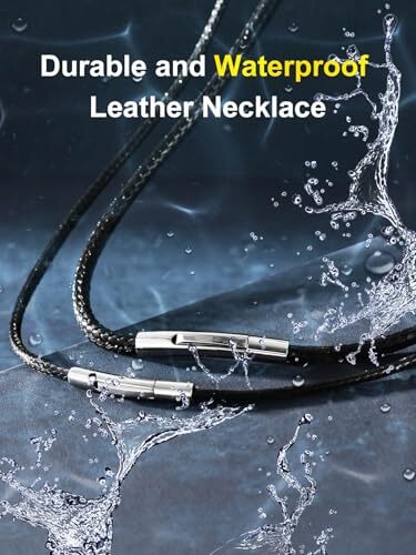 Collar de cuero trenzado impermeable para hombre cadena de cuerda de cera, 16 pulgadas 02: negro-3 mm - Imagen 4 de 6