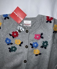 NWT Hanna Andersson Girls 140 10 Autumn Cardigan Sweater GRAY  Flowers Cotton