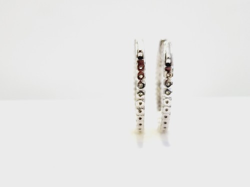 0.95 Carat Natural Diamond Hoops Earrings 14 Karat White Gold 1 Inch - Picture 5 of 6