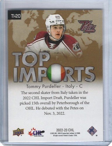 2022-23 Oberdeck CHL Top Importe #TI-20 Tommy Purdeller - Bild 2 von 2