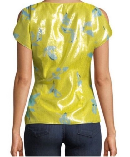 Top Tanya Taylor Brillo Amarillo Metálico Floral Cremallera Talla 6 - Imagen 15 de 16