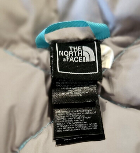 The North Face Girl's Puffer Jacket 550 Blue/Green/ White Size Lg 14/16 Quilted - Picture 10 of 12
