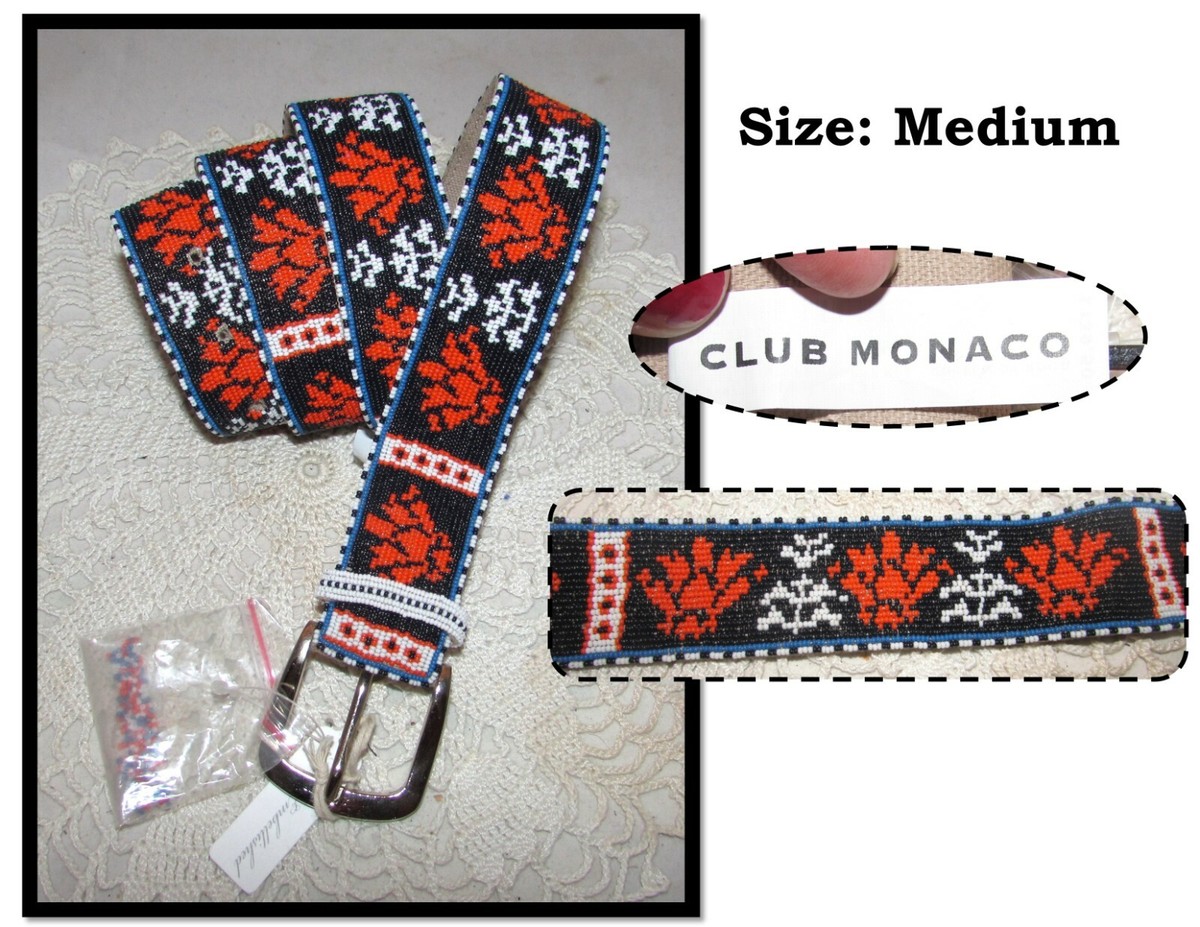 NWT Club Monaco Lea Belt, Canvas Base w/ Hand Beaded Flowers  display picture 2