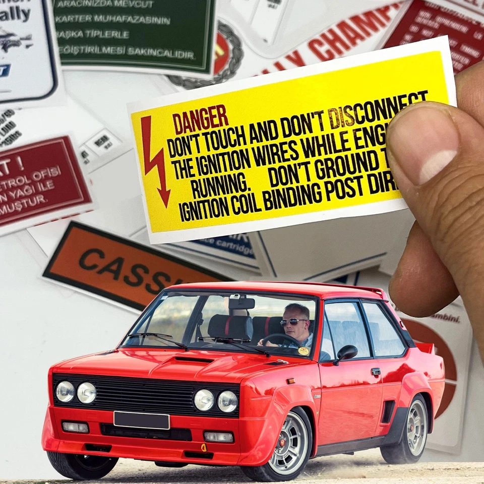 Etiquetas adhesivas de advertencia de restauración de coche Fiat 131 Mirafiori Murat debajo del capó Foto 3 de 4