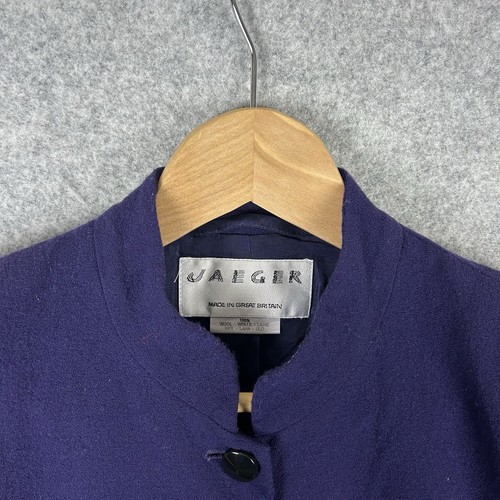 Vintage Jaeger 100% Wool Coat Womens UK 12 Purple Overcoat Jacket Knit 90s - Picture 3 of 13