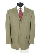 Andrew Fezza Blazers 42R Tan Windowpane Check Wool All Season Sport Jacket 42 R