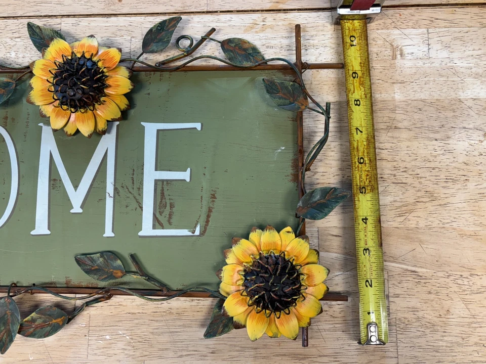 Bienvenido - Placa de letrero de metal - Casa de campo - Girasoles - Lata 29"L x 10,5"T Foto 3 de 4