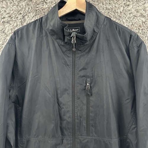 LL Bean Windbreaker Rain Jacket Mens XLT Black Full Zip Mesh Lined