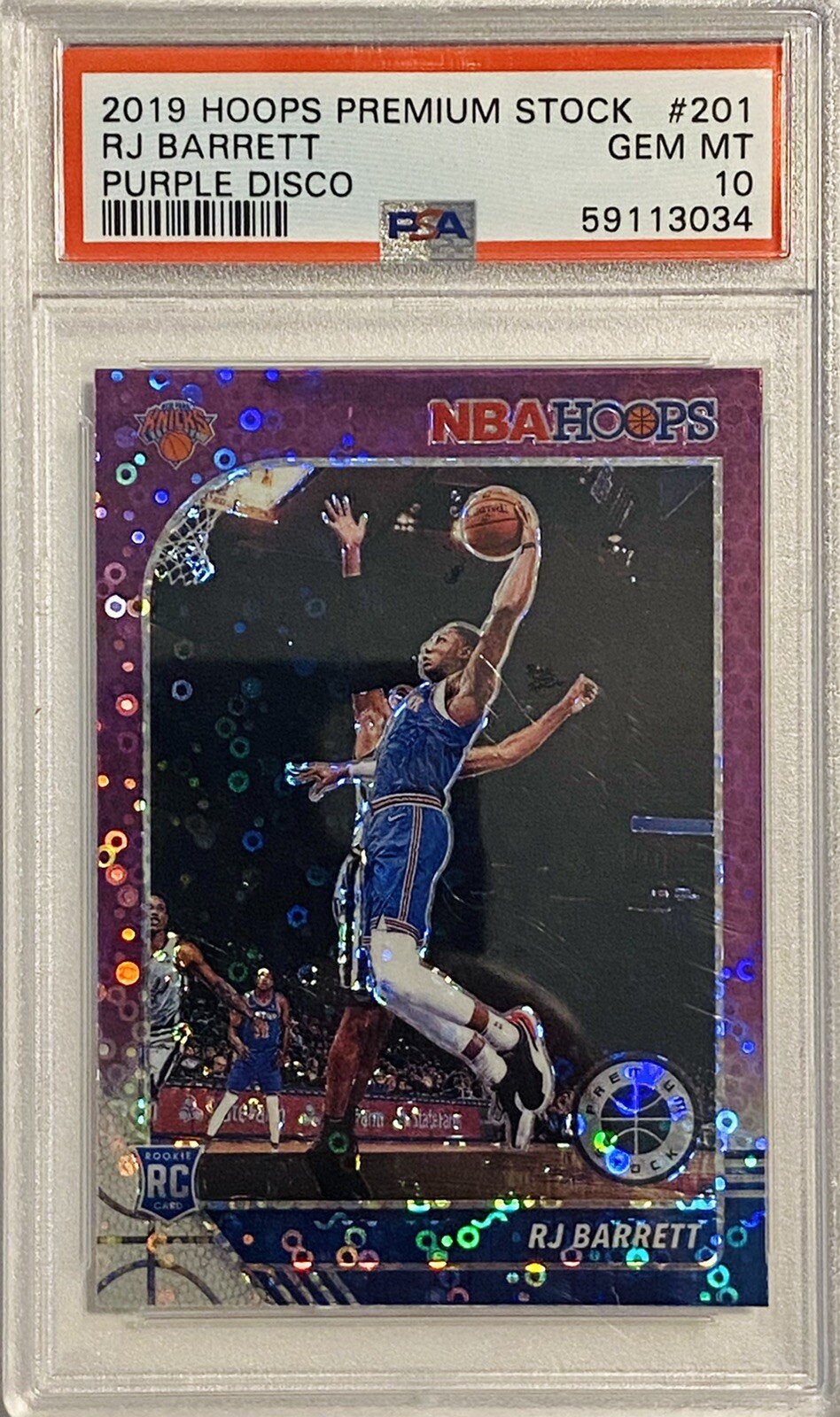 2019 HOOPS PREMIUM STOCK PURPLE DISCO #201 RJ BARRETT NBA ROOKIE RC PSA 10 GEM