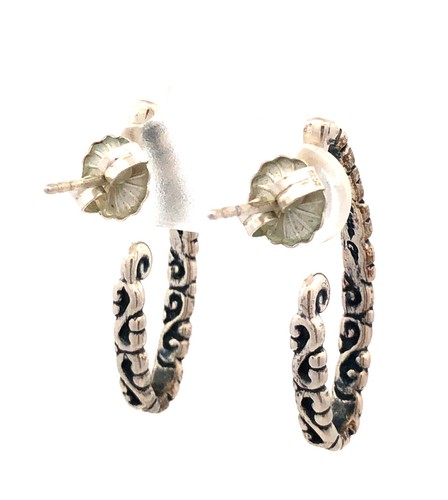 Carolyn Pollack 925 Sterling Silver Scroll Pointed Oval Hoop Stud Post Earrings - Picture 4 of 11