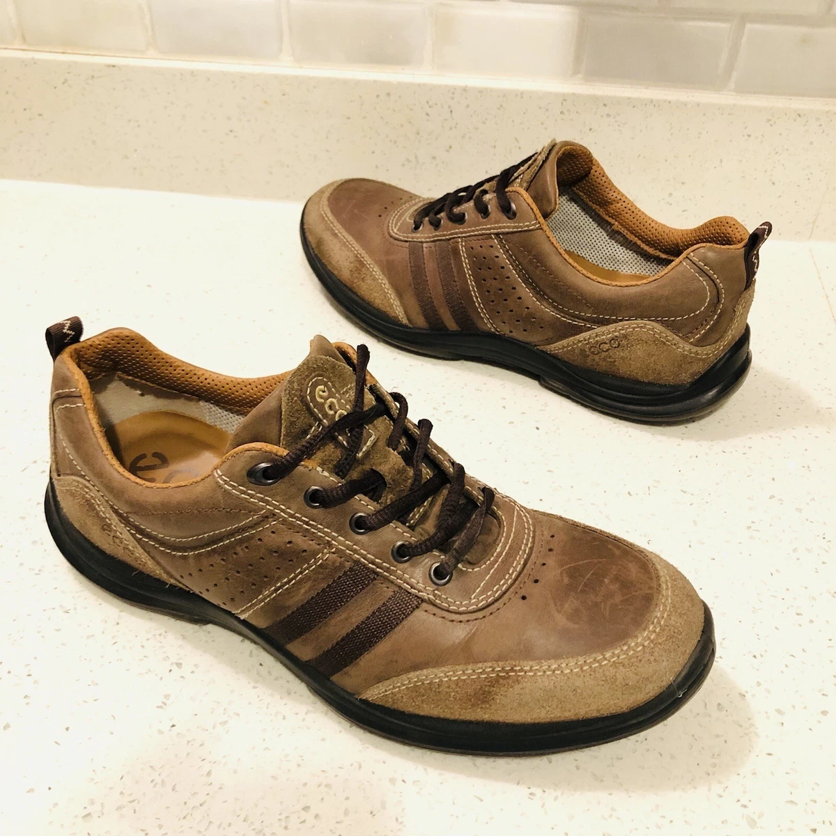 ECCO Brown Leather Suede Lace Up Walking shoes Men&#039;s U.S. 10 eBay