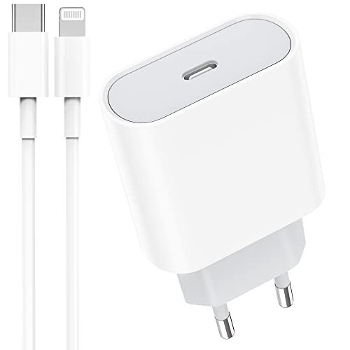 Chargeur rapide USB C 25W avec câble 2m pour iPhone 14, 13, 12, 11 et XR blanc en nylon