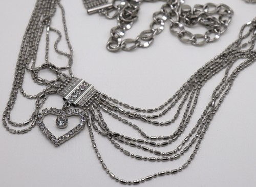 Women's Belt Stainless Steel w/ Clear Stone & 8 Strands Adjustable Retro Vintage - Picture 9 of 12