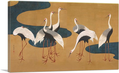 ARTCANVAS Cranes by Suzuki Kiitsu Canvas Art Print by Sakai Hoitsu - Picture 12 of 15