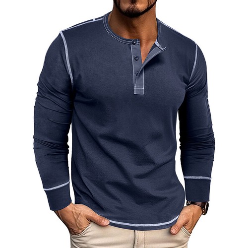 Camisa Henley cómoda para hombre mezcla de algodón tela informal aspecto deportivo varios colores - Imagen 20 de 21