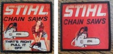 STIHL CHAINSAW PIN UP GIRL ADVET TREE SURGEON ARBORIST SEW IRON ON PATCH