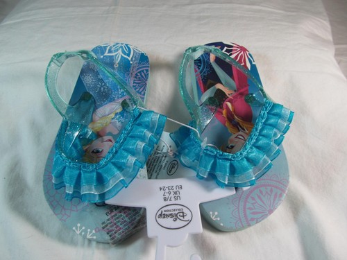 NWT LITTLE Girls DISNEY FROZEN ELSA ANNA BLUE THONG FLIP FLOPS SANDAL Size 7-8 - Picture 3 of 4