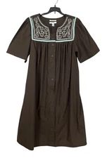 Go Softly Patio Dress Mumu Wrinkle Resistant Brown Snap Size Medium