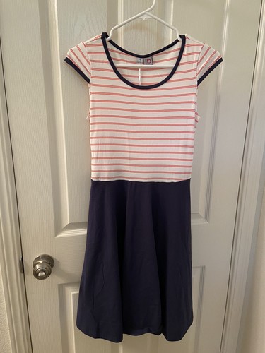 Miss B Busy Bees Dress Red White Striped Navy Blue Skirt Girls Size 16 NWT