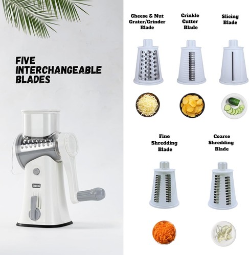 Rotary Cheese Grater Hand Crank Vegetable Slicer Chopper with 5 Stainless Steel - Picture 4 of 6