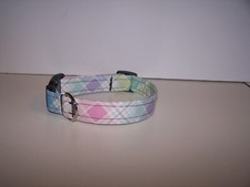 Wet Nose Designs Simply Spring Plaid Dog Collar Easter Pastel Colors Gray