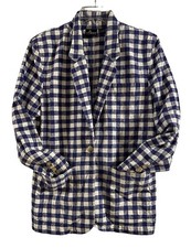 Vtg Liz Claiborne LizSport Petite Purplish Blue Check Gingham Blazer Jacket Sz 6