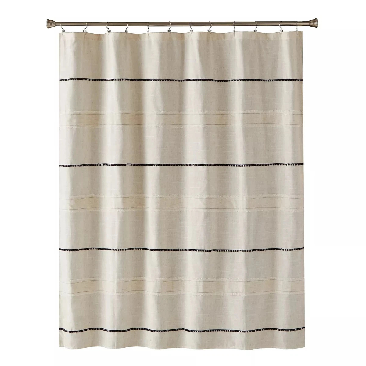 Frayser Shower Curtain Farmhouse Linen Taupe Khaki Black Stripe SKL Home