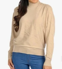 Tahari Sz S Mock Turtleneck Sweater Beige NWT Dolman Sleeves Stone Sand Color