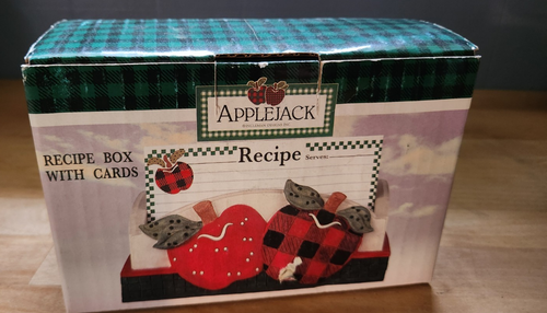 New Vintage Applejack Ingleman Designs Recipe Card Box Apple Plaid Gingham - Picture 2 of 14