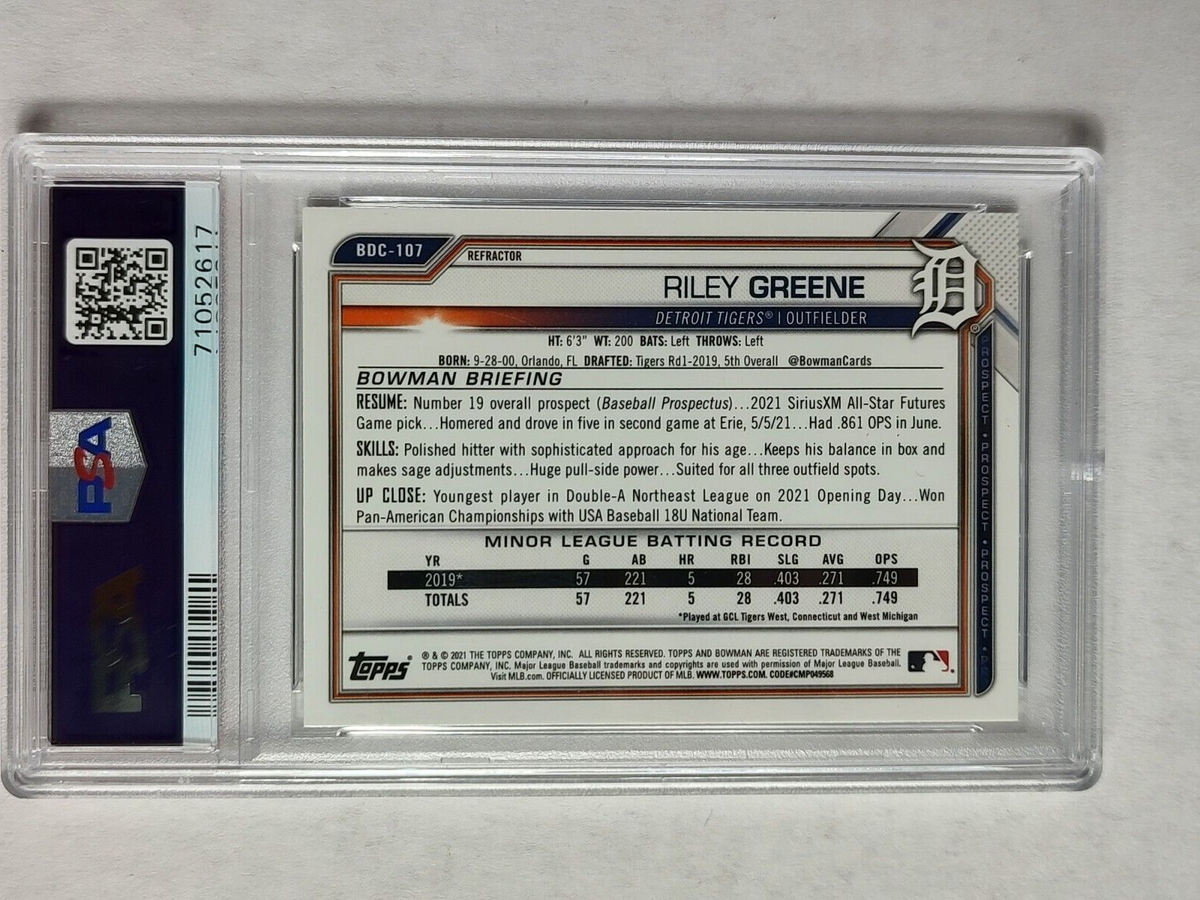2021 Bowman Chrome Riley Greene Refractor PSA 9 Mint #BDC107