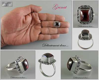 Bague Argent 925 Et Grenat - Modèle BA-AR-45, Taille 57, Neuve Avec étiquette