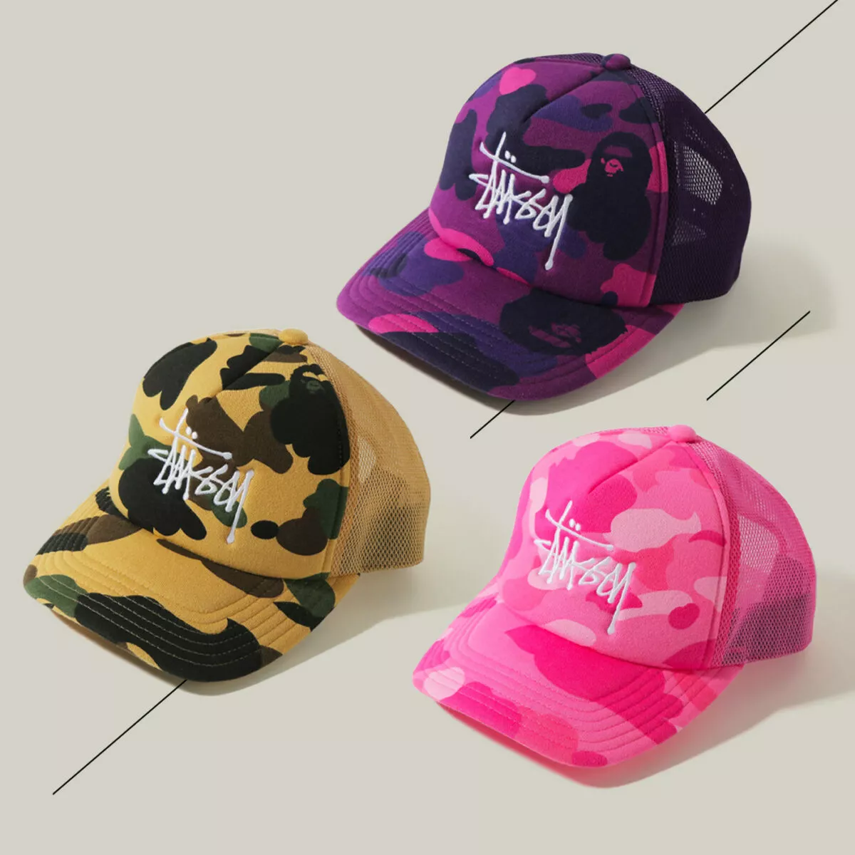 5%クーポン配布新品未使用 ????BAPE X STÜSSY TRUCKER CAP