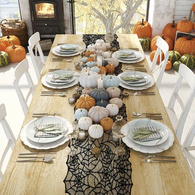 Mantel-Decoraciones-De-Halloween-Fantasma-Baile-Corredor-de-la-tabla-Bat-SPIDERWEB-Encaje-8